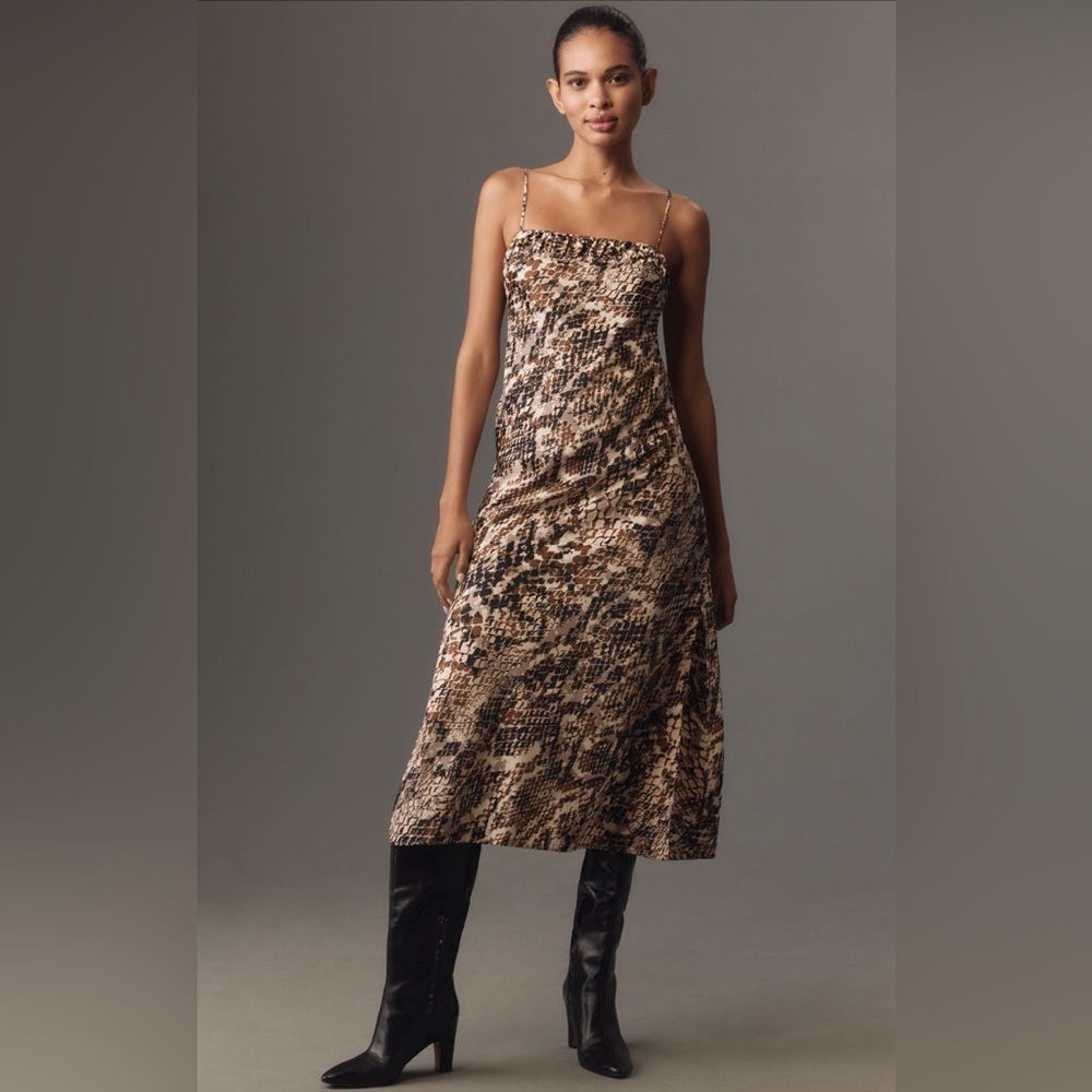 NWT! By Anthropologie Neutral Pattern Square-Neck Slip Dress - Multiple Sizes☀️🦖